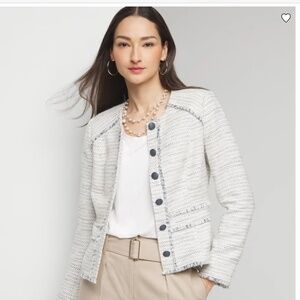 NWT White House Black Market Space Dye Tweed Jacket- Glass W Blue Combo - Size 6